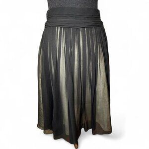 Banana Republic Black Silk Organza Sheer Pleated Skirt With Beige Lining Size 8